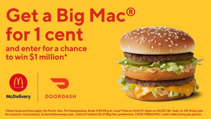 DoorDash 1 Cent Big Mac Promo And Sweepstakes at McDonald's DoorDash 1 Cent Big Mac Promo And Sweepstakes at McDonald's