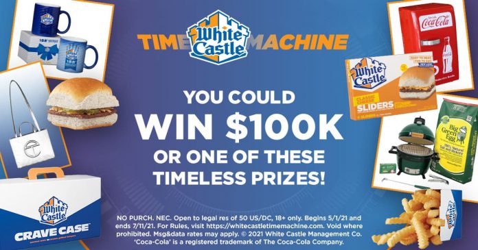 White Castle Time Machine 100th Birthday Celebration Instant Win Game & Sweepstakes 2021 White Castle Time Machine 100th Birthday Celebration Instant Win Game & Sweepstakes 2021